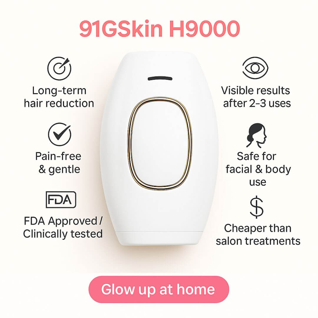 91GSkin H9000 IPL Hair Removal – Visible Results in 2–3 Uses, Skin-Friendly, Clinically Tested, For Face & Bikini