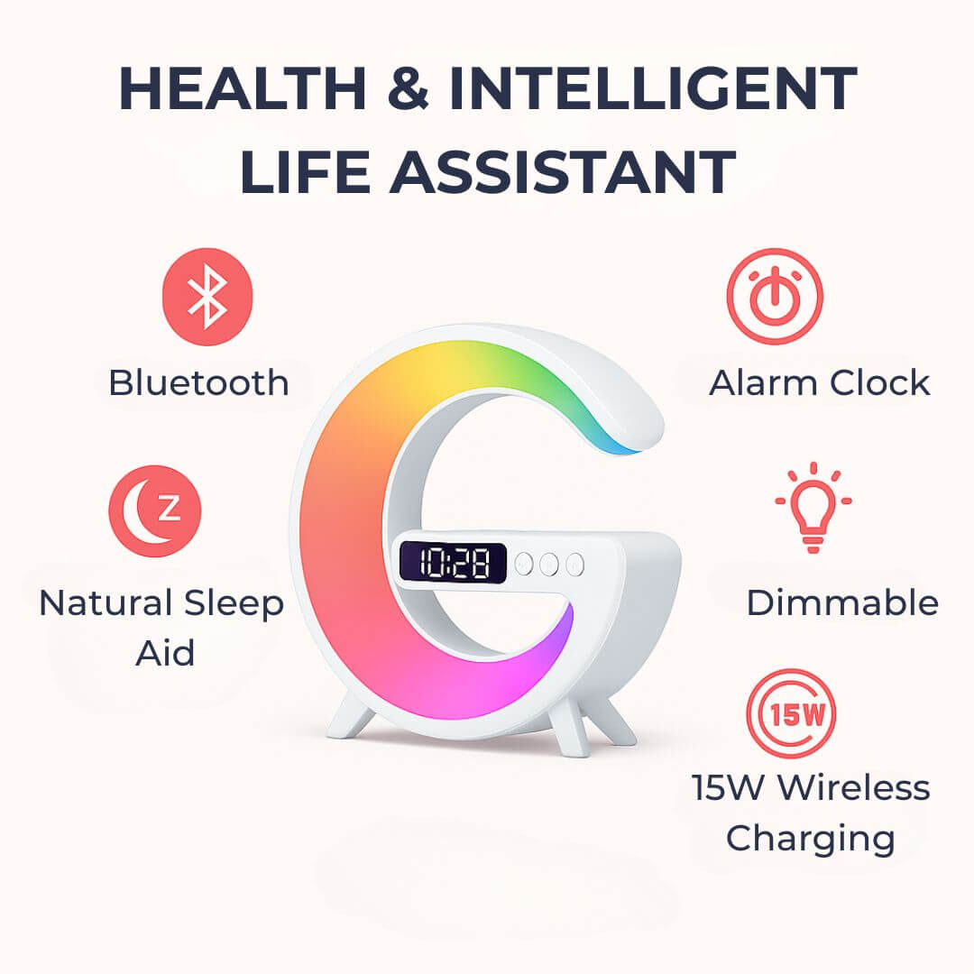 91GSkin The Ultimate 5-in-1 Wireless Charging Lamp - Crystal-Clear Sound, Mood Light, Alarm Clock