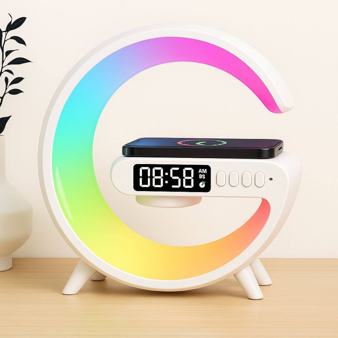 91GSkin The Ultimate 5-in-1 Wireless Charging Lamp - Crystal-Clear Sound, Mood Light, Alarm Clock